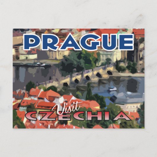 Bezoek... Praag, Tsjechisch Briefkaart (Voorkant)