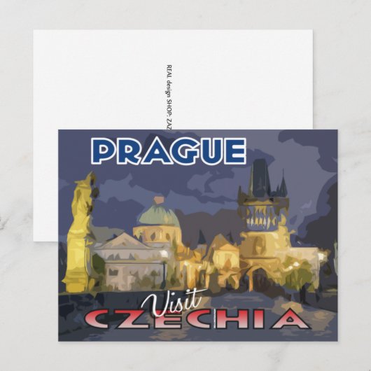 Bezoek... Praag, Tsjechisch Briefkaart (Voorkant / Achterkant)