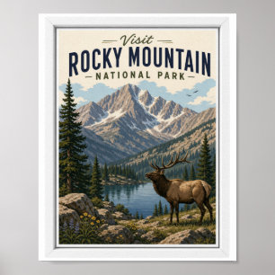Bezoek Rocky Mountain National Park Reis Vintage Poster
