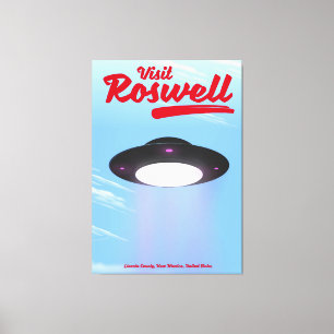 Bezoek Roswell UFO vintage poster Kleur Canvas Afdruk
