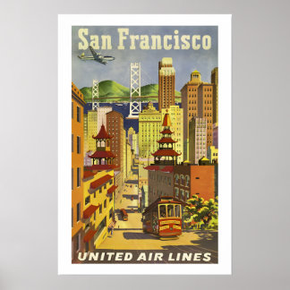 Bezoek San Francisco jaren 50 Vintage stijl Luchtv Poster