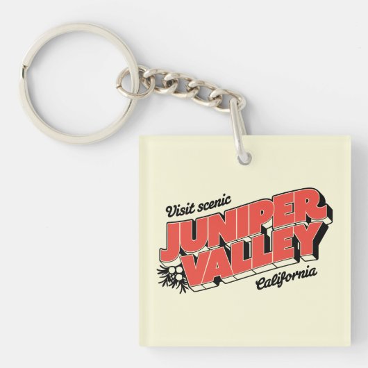 "Bezoek Schilderachtig Juniper Valley" Cadeauwinke Sleutelhanger (Voorkant)