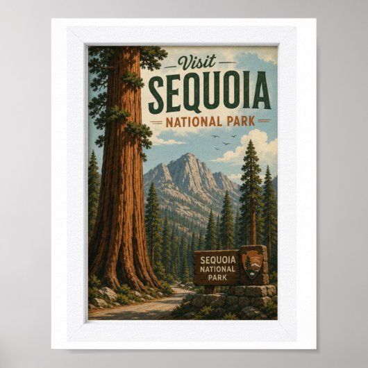 Bezoek Sequoia National Park Reis Vintage Poster (Voorkant)