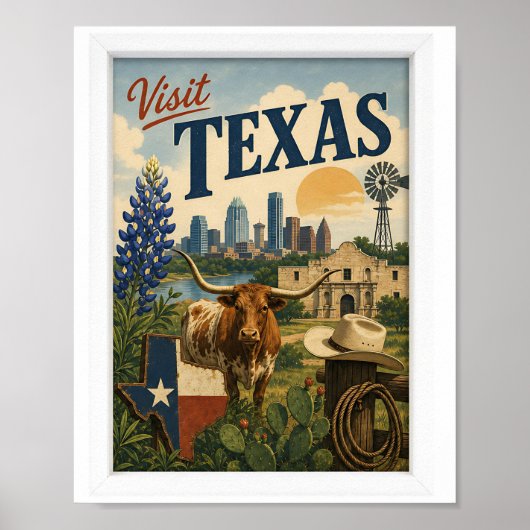Bezoek Texas Reis Vintage Poster (Voorkant)
