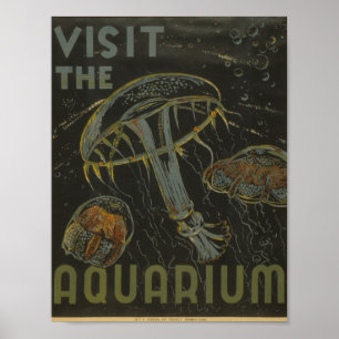 Bezoek The Aquarium Vintage WPA Poster