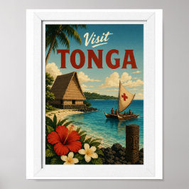 Bezoek Tonga Travel Vintage Poster