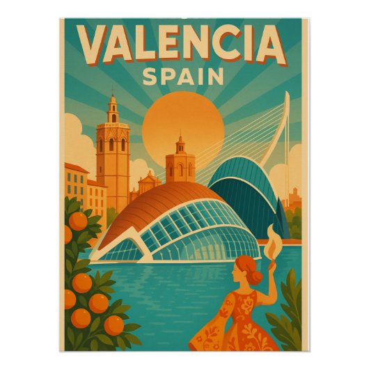 Bezoek Valencia, Spanje – Retro Travel 2025 Perfect Poster (Voorkant)