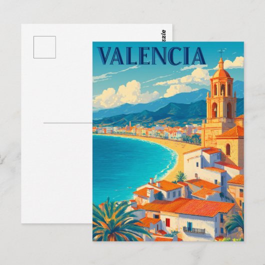 Bezoek Valencia Spanje | Retro Travel Briefkaart (Voorkant / Achterkant)