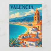 Bezoek Valencia Spanje | Retro Travel Briefkaart (Voorkant)