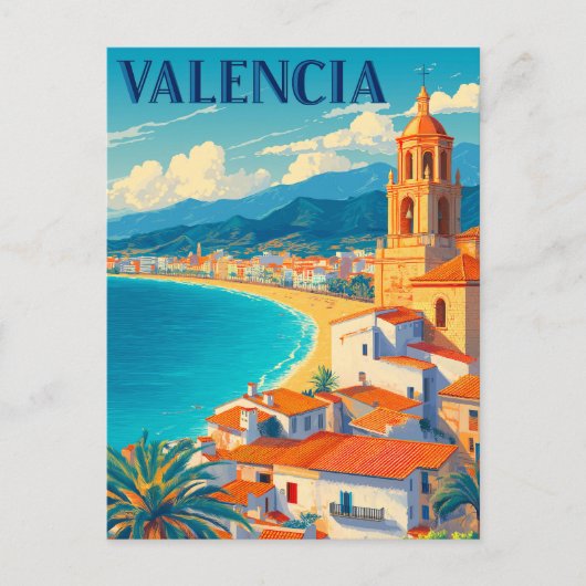 Bezoek Valencia Spanje | Retro Travel Briefkaart (Voorkant)