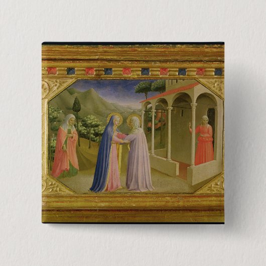 Bezoek van de predella Annunciation Vierkante Button 5,1 Cm (Voorkant)