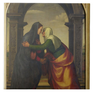 Bezoek van Elizabeth aan de Maagd Mary Tegeltje