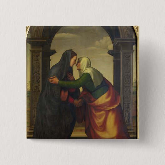 Bezoek van Elizabeth aan de Maagd Mary Vierkante Button 5,1 Cm (Voorkant)