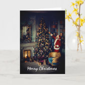 Bezoek van Santa Claus, kerstgroet Kaart (Gele Bloem)