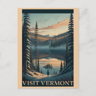 Bezoek Vermont Winter Sneeuw Illustratie Reizen Briefkaart