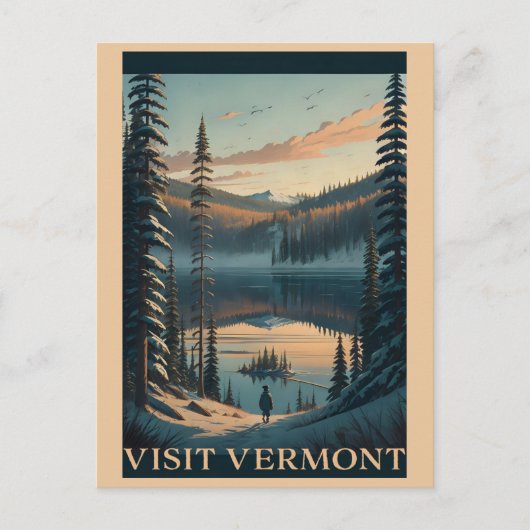 Bezoek Vermont Winter Sneeuw Illustratie Reizen Briefkaart (Voorkant)
