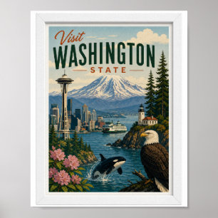 Bezoek Washington State Travel Vintage Poster