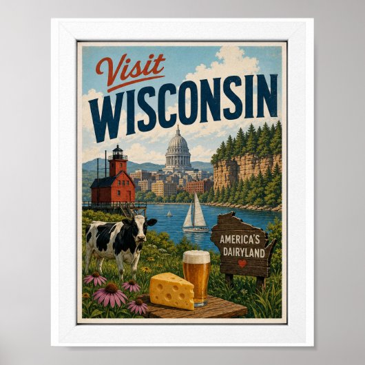 Bezoek Wisconsin Reizen Vintage Poster (Voorkant)