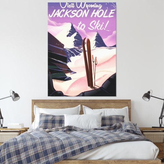 Bezoek Wyoming! Jackson Hole-skiposter Canvas Afdruk (Insitu (Slaapkamer))