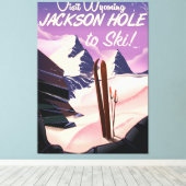 Bezoek Wyoming! Jackson Hole-skiposter Canvas Afdruk (Insitu (Houten vloer))