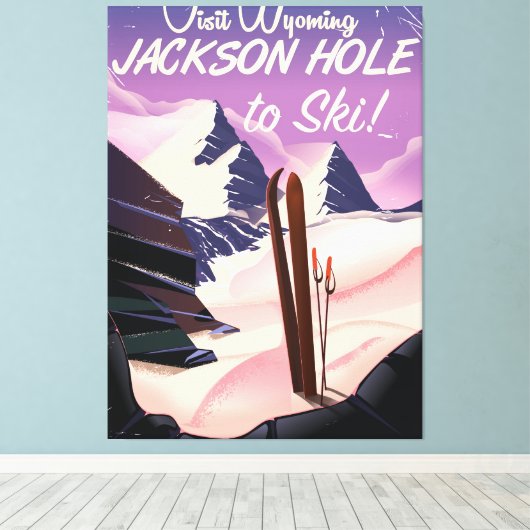 Bezoek Wyoming! Jackson Hole-skiposter Canvas Afdruk (Insitu (Houten vloer))