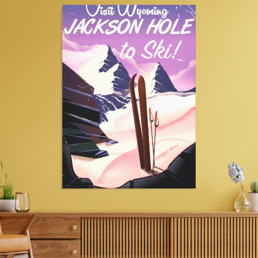 Bezoek Wyoming! Jackson Hole-skiposter Canvas Afdruk (Insitu (Woonkamer))