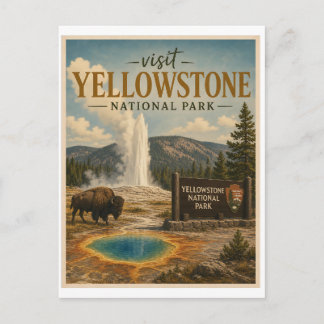 Bezoek Yellowstone National Park Reis Vintage Briefkaart