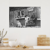 Bezoekers buiten een Lazy F Ranch Bldg Poster (Keuken)