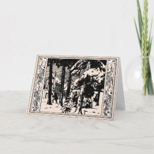  bezoekers Snowy Woodsy Village Feestdagen Kaart