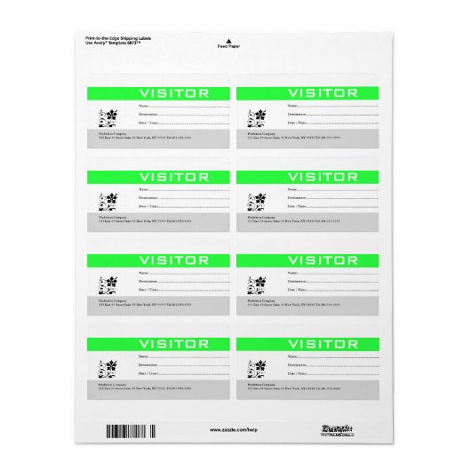 Bezoekersbadge label groen (Full Sheet)