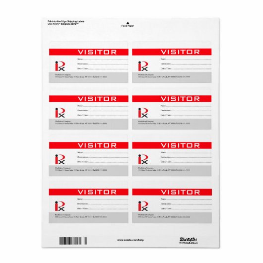 Bezoekersbadge label rood (Full Sheet)