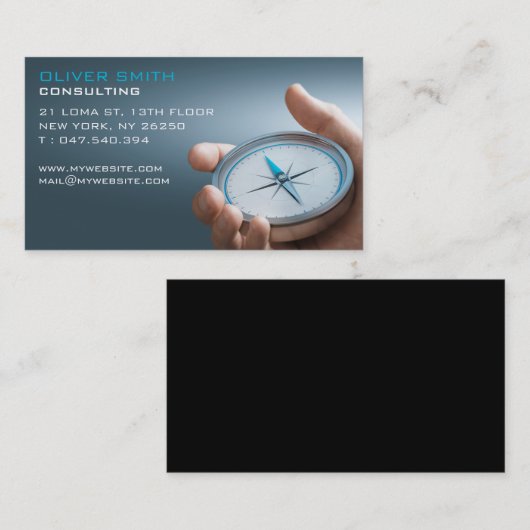 Bezoekerskaart met blauwe achtergrond, consulting. visitekaartje (Voorkant / Achterkant)