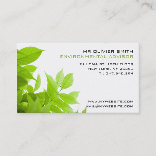 Bezoekerskaart voor milieu en natuur. Groene toon Visitekaartje (Voorkant)
