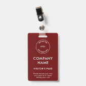 Bezoekerspas Bedrijfsnaam Logo Bordeaux Wit Badge (Voorzijde met clip)