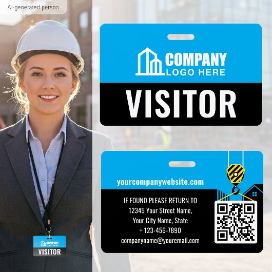 Bezoekerspas ID Logo Bouw QR Code Blauw Badge