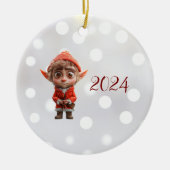 Bezorgd Little Elf Kerst Elf Keramisch Ornament (Voorkant)