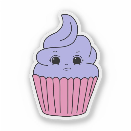 Bezorgde Lavendel Cupcake Sticker (Voorkant)