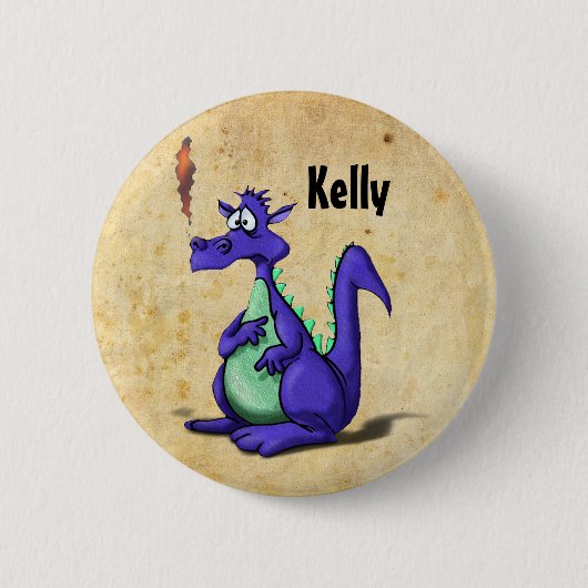 Bezorgde Paarse Draak Cartoon Ronde Button 5,7 Cm (Voorkant)