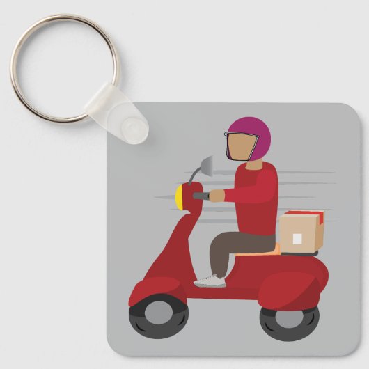 Bezorger op een scooter rijdend sleutelhanger (Voorkant)