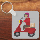 Bezorger op een scooter rijdend sleutelhanger (Voorkant)