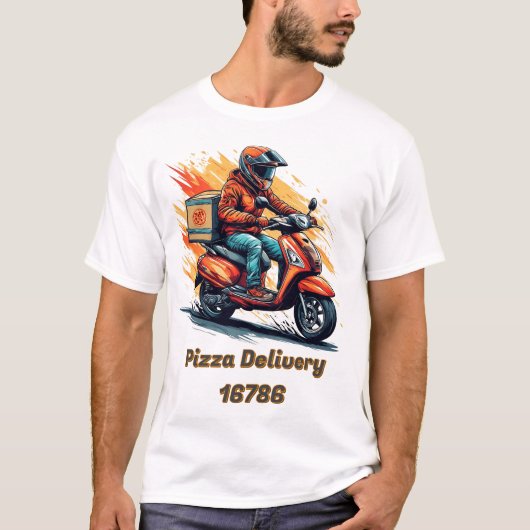 Bezorger op moderne scooter t-shirt (Voorkant)