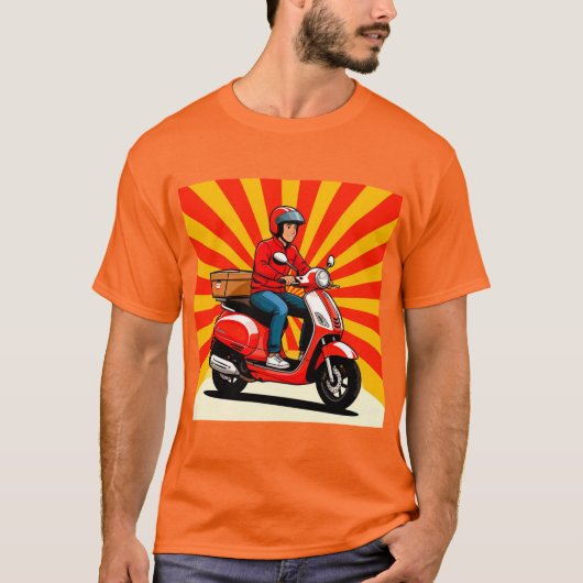 Bezorger op moderne scooter t-shirt (Voorkant)
