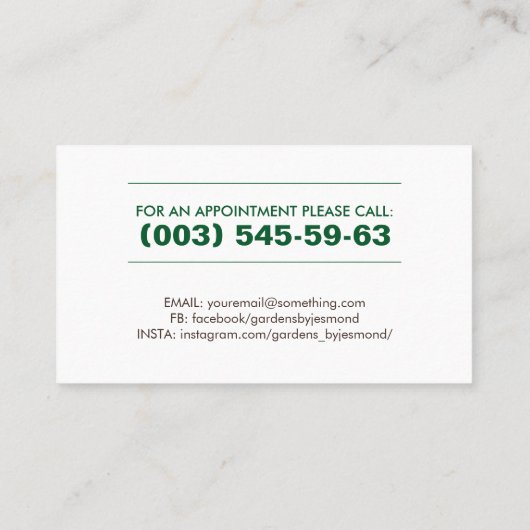 Bezorging en onderhoud visitekaartje (Achterkant)