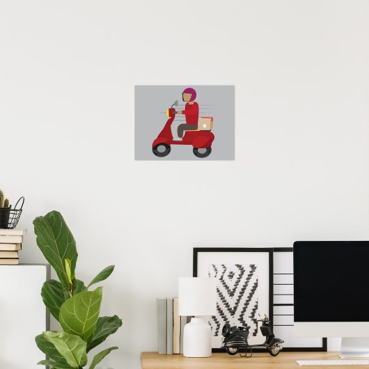 Bezorgpersoon op een scooter poster (Thuiskantoor)