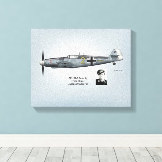 BF-109G Franz Stigler Profiel Canvas Afdruk (Insitu (Houten vloer))