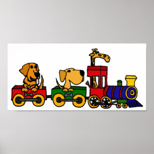 BF- Funny Dogs op een Train Cartoon Poster