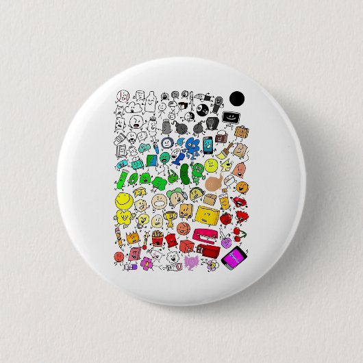 BFDI levenloze krankzinnigheid Alle tekens _1 Ronde Button 5,7 Cm (Voorkant)
