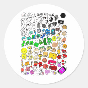 BFDI levenloze krankzinnigheid Alle tekens _1 Ronde Sticker