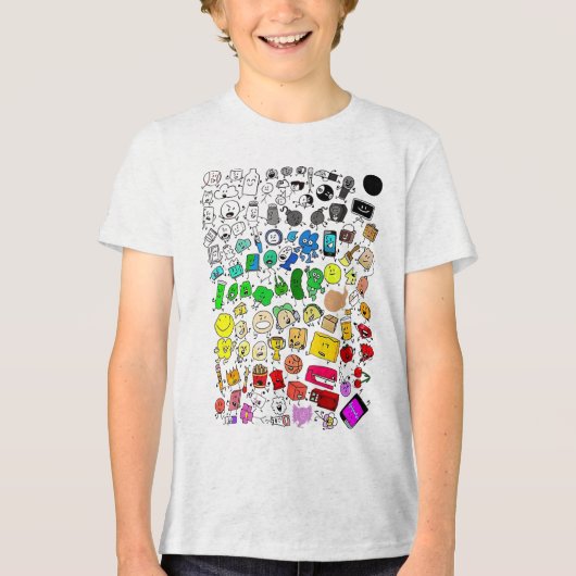 BFDI levenloze krankzinnigheid Alle tekens _1 Tri-Blend Shirt (Voorkant)