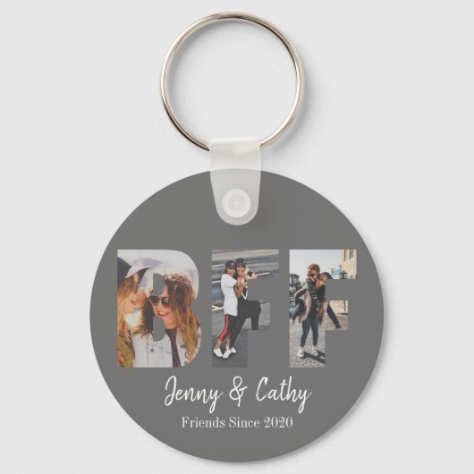 BFF 3 Foto Collage Best Friend Forever Gray Sleutelhanger (Voorkant)